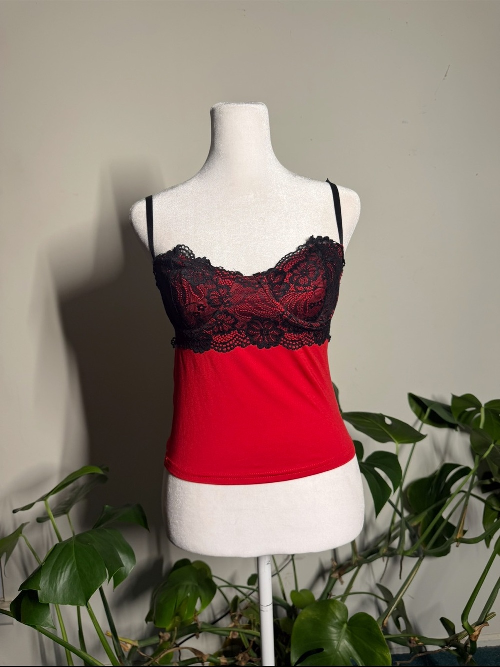 Red Lace Trim Cami Tank Top